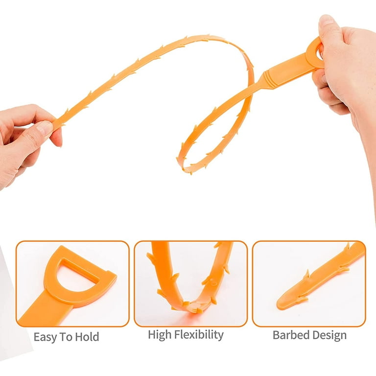 Domejo Drain Cleaner Tool, Flexible Clog Remover Hair grabber 24 inch  (orange 6+1)