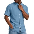 thumbnail image 4 of YLSDY Men's Linen-Blend Short Sleeve Shirt, Casual Retro Style with Dual Chest Pockets & Button-Down Closure, Relaxed Fit for Everyday Wear Light Blue XL, 4 of 8