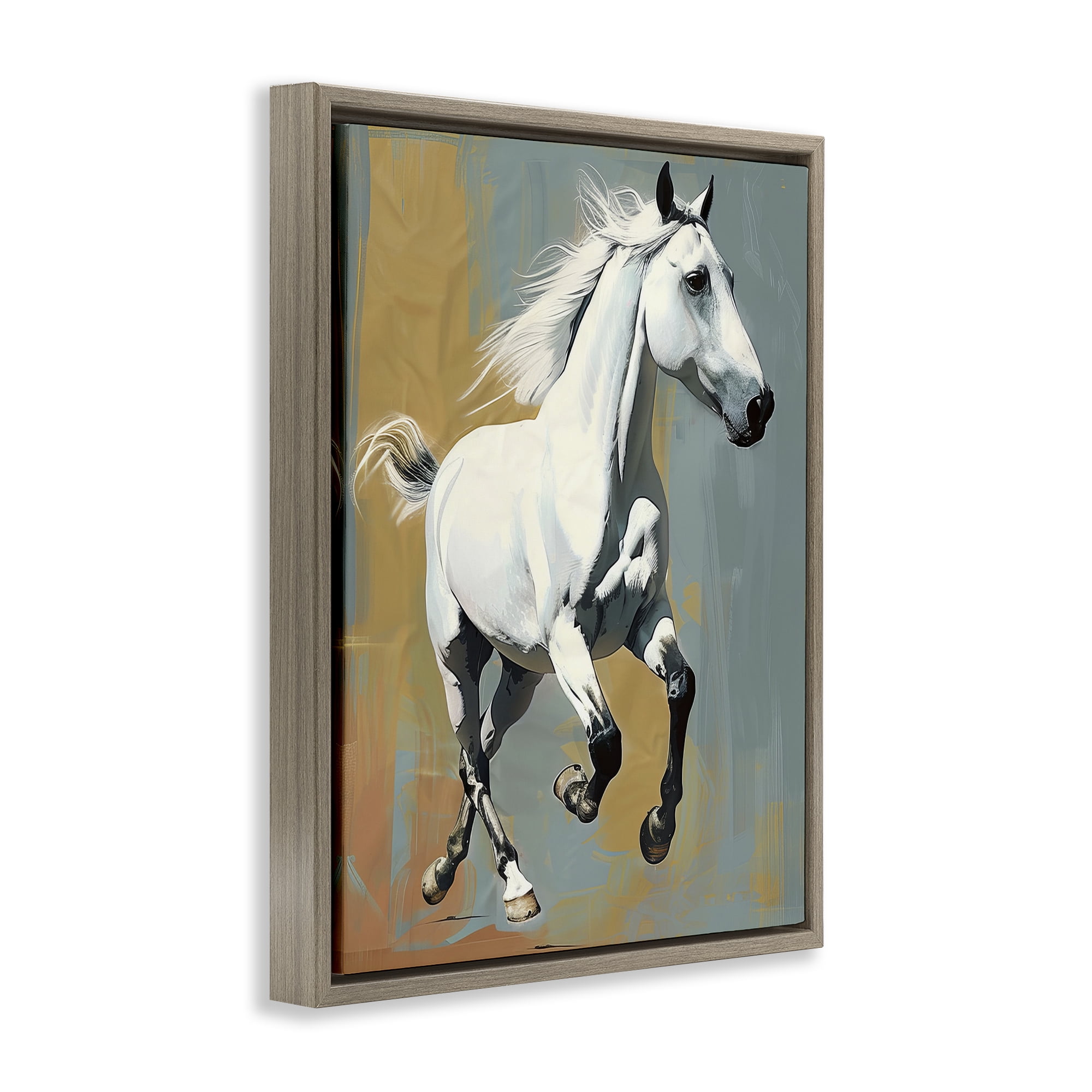 Stupell Industries Elegant Jumping Horse Animals Painting Brown Floater Framed Canvas Art Print Wall Art, 17 x 21
