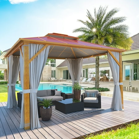 Mellcom 10  x 12  Aluminum Frame Outdoor Gazebo  Metal Double Roof Patio Gazebo for Gardens  Lawns  Parties  Claret