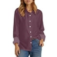thumbnail image 7 of Holzkary Womens Button Down Shirt Casual Long Sleeve Cotton Blouse Loose Fit Collared Work Gauze Tops Women's Fashion Casual Solid Color Button Long Sleeve Shirts Tops Purple Xxl, 7 of 7