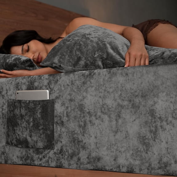 David's Home Velvet Fitted Sheet and Pillowcase Set Twin Size, Extra Deep Pocket up to 18", Soft Plush Fleece Bottom Sheet with Side Pocket & Elastic Corner Straps, Christmas Fall Winter, Dark Grey