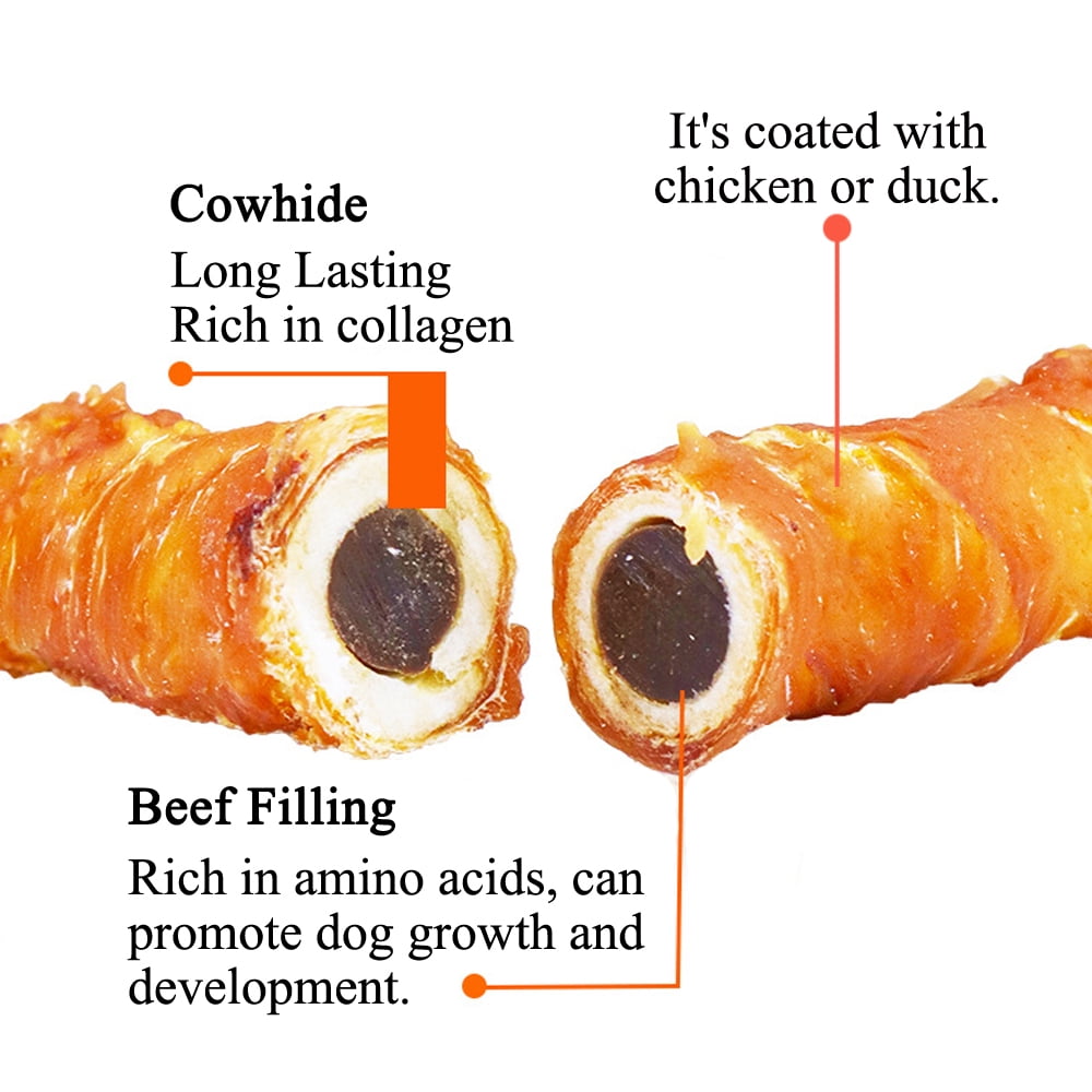 Cowhide Wrapped in Duck Beef Filling Dog Treats for Medium, & Large Dog - Made with Duck and Cowhide - High Protein and Long Lasting Make the Perfect Positive-Reward Training Treats for Dogs, 1.3lbs