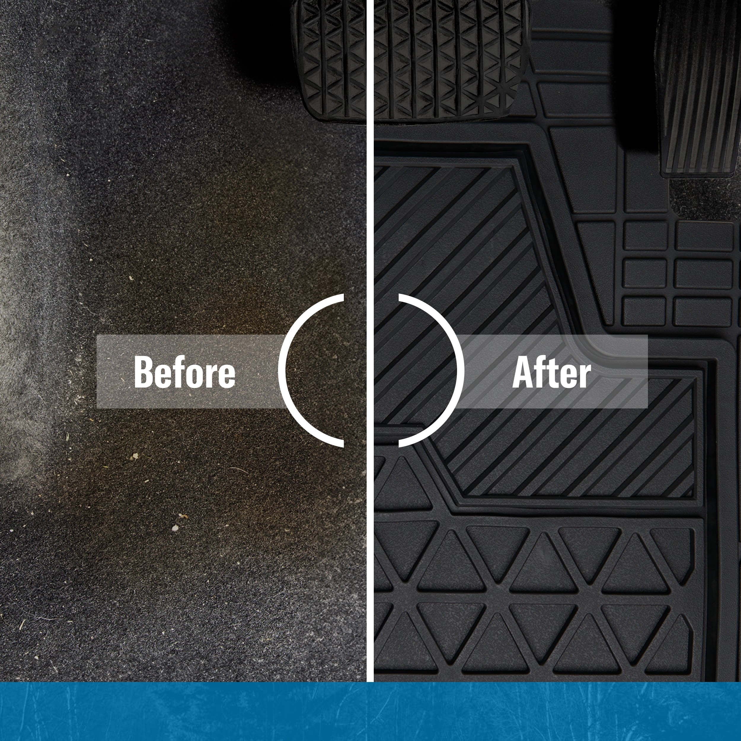Genuine Dickies Adjustable 3-Piece Black Rubber Floor Mat Set with Rear Mats