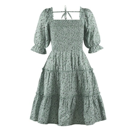 

NECHOLOGY Wedding Dress Tie Kids Baby Little Girls Summer Puff Sleeve Floral Backless Princess Dress Ruffle Dress Girls Kids Dress Army Green 11 Years