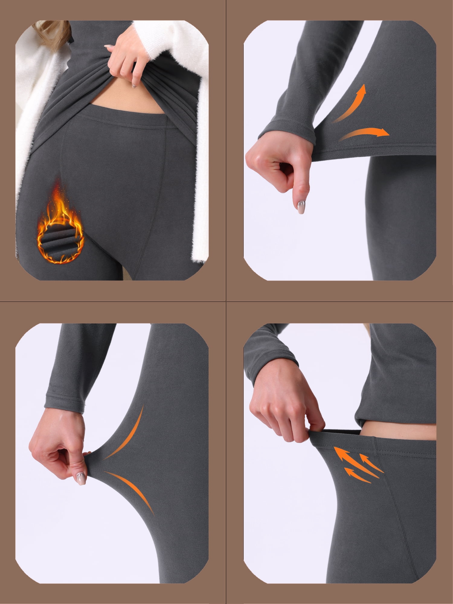 DARING DIVA Women's Base Layer Underwear Sets Long Sleeve Shirt & Leggings XL Gray