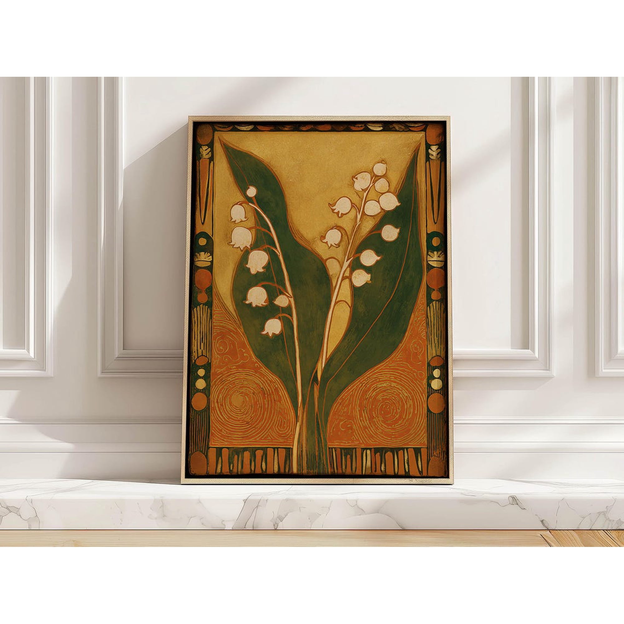 Lily Of The Valley Art Warm Botanical Art Nouveau Anique Style Floral Art For Living Room Wall Decor Unframed Paper Print