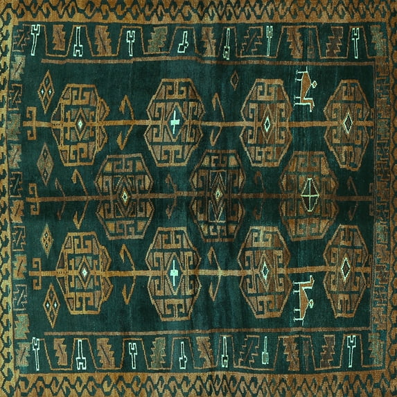 Ahgly Company Machine Washable Indoor Square Persian Turquoise Blue Traditional Area Rugs, 8' Square