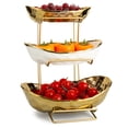 thumbnail image 1 of Frutero YYW de 3 niveles de cerámica blanca con soporte dorado, 1 of 4