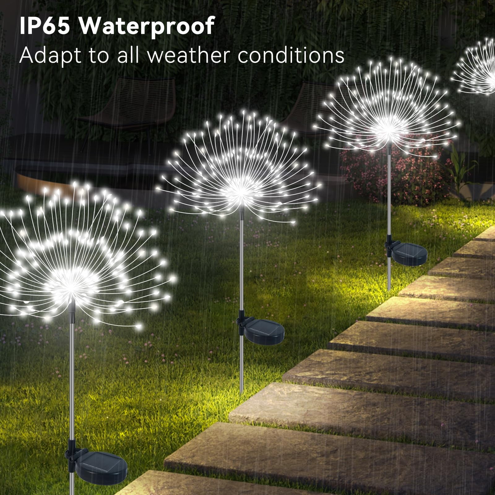 NITIDSKY 360 LED Outdoor Solar Christmas Lights Solar Firework Lights with 8 Modes Outdoor Waterproof Garden Lawn Walkway Yard Decoration, White