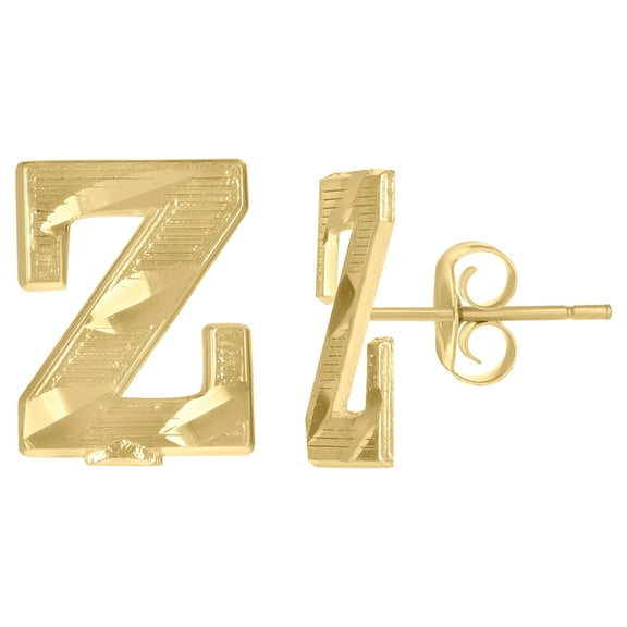 10k Yellow Gold Mens Initials Letter Z Stud Earrings