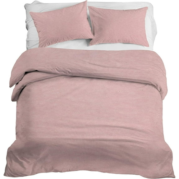 REDEARTH · Jersey Knit Cotton Duvet Cover Set -with 2 Pillow Shams in Super Soft Easy Care Heather Fabric, Zipper Closure, Pure Cotton (Duvet Cover Set King, Blush Melange) Set of 3