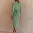 thumbnail image 5 of Lilgiuy Women's Solid Color Knitted Long Sleeve Split Fork Hip Lapel Dress Green Fall Dresses for 2022 Spring Winter, 5 of 5