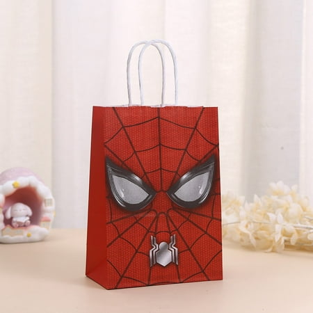 12pcs Spiderman Gift Bags, Spiderman-Inspired Paper Candy Bags, Red and Black Design, Perfect for Kids' Birthday Parties, Party Favors, and Home Celebrations