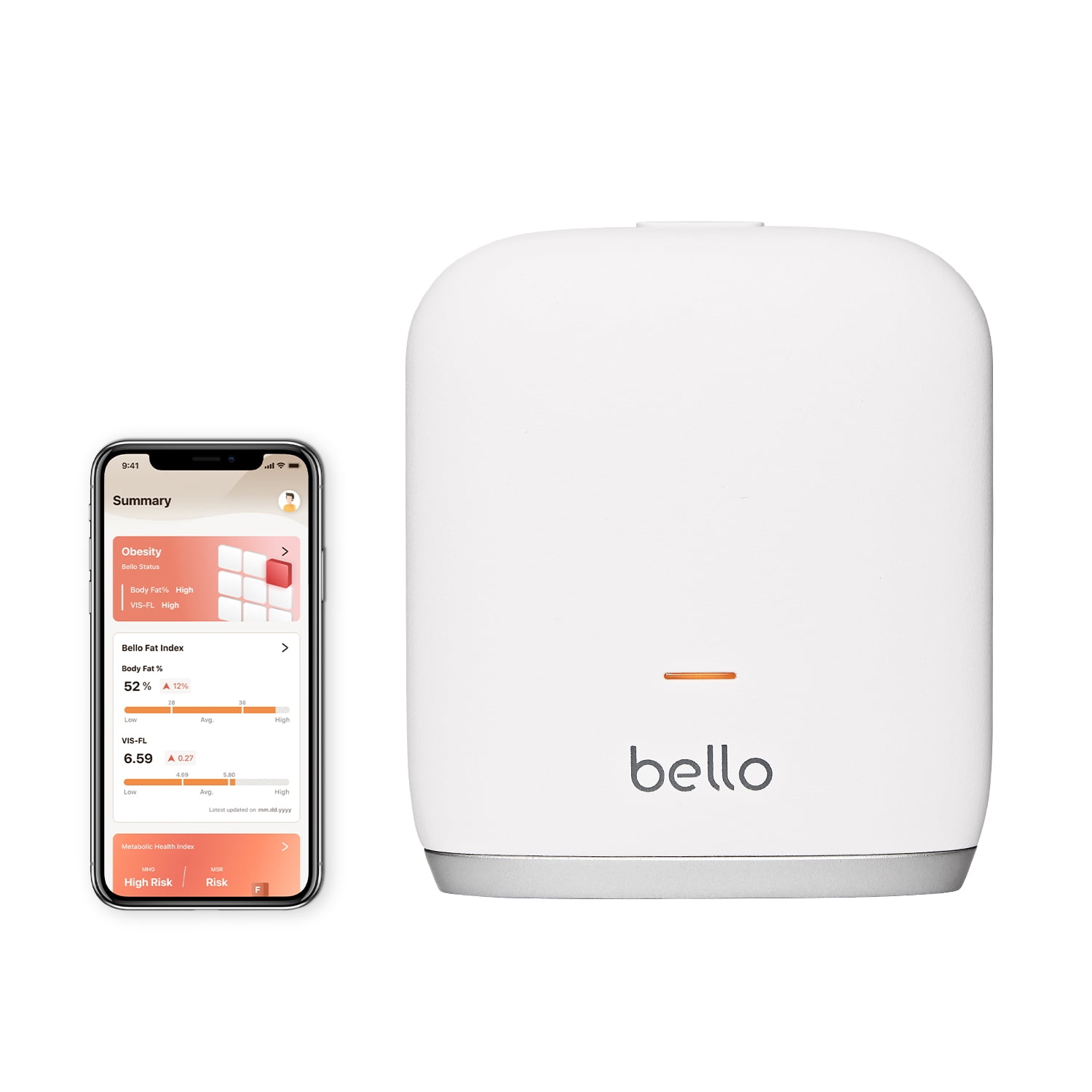 Bello 2 - Tailored Body Fat Management Device and Smart App - Handheld Whole-Body Fat Scanner and Metabolism Tracker - Bluetooth Body Fat Measurement Tool - Compatible with Apple Health & Google Fit