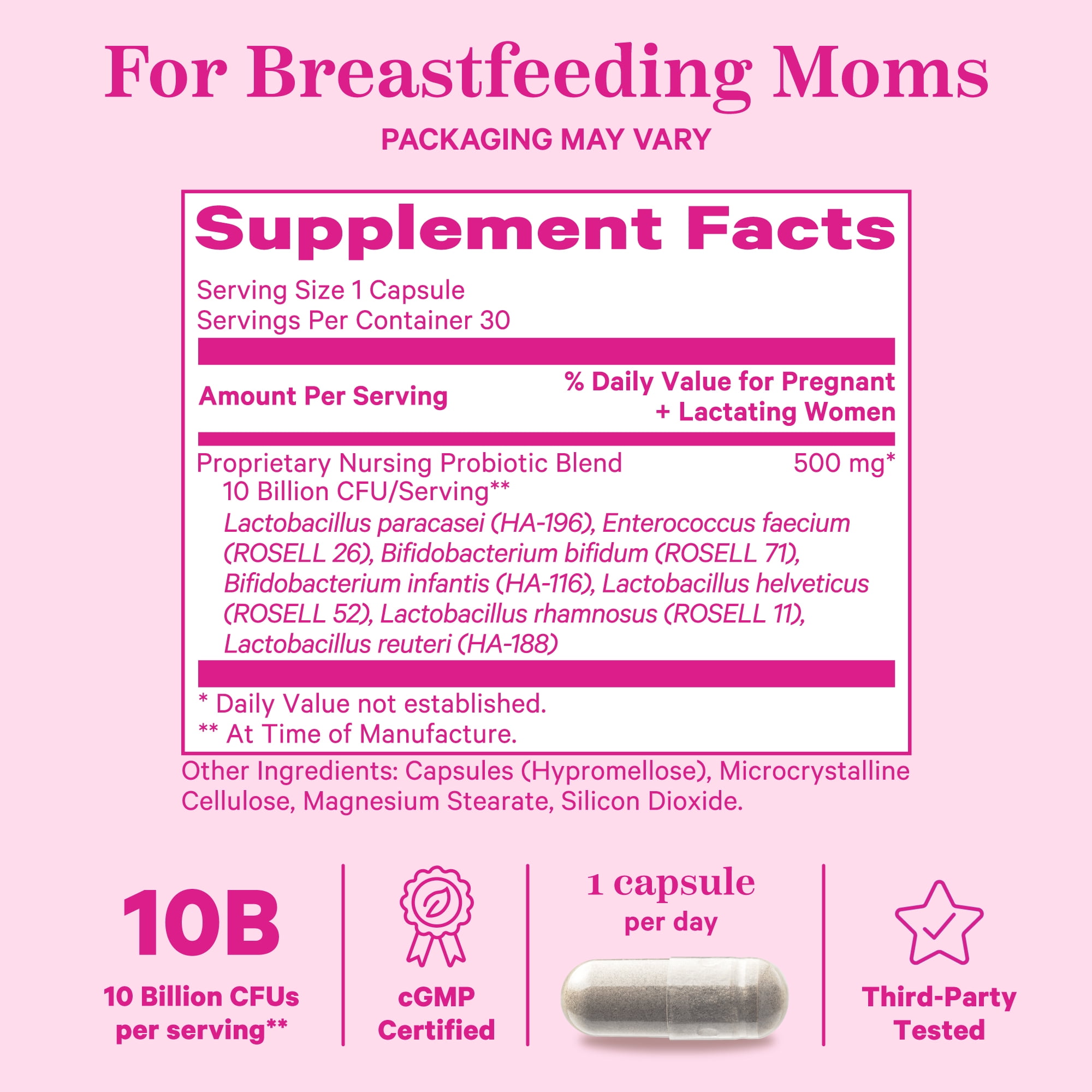 Pink Stork Total Lactation Probiotic: 10 Billion CFU, Breastfeeding, Women's Probiotic, 30 Capsules