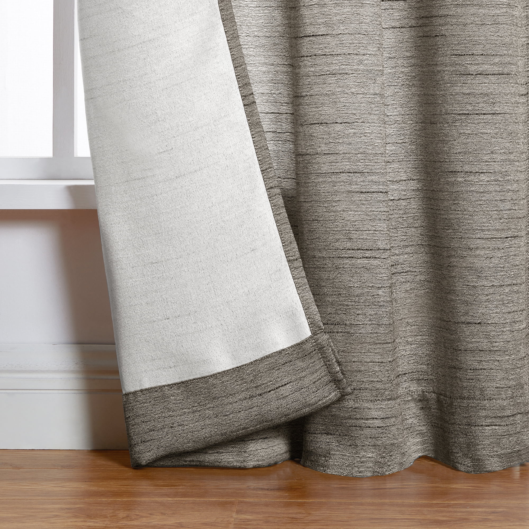 Mainstays Light Filtering Brown Curtains For Bedroom And Living Room, Textured Linen Look, 2 Panel Set