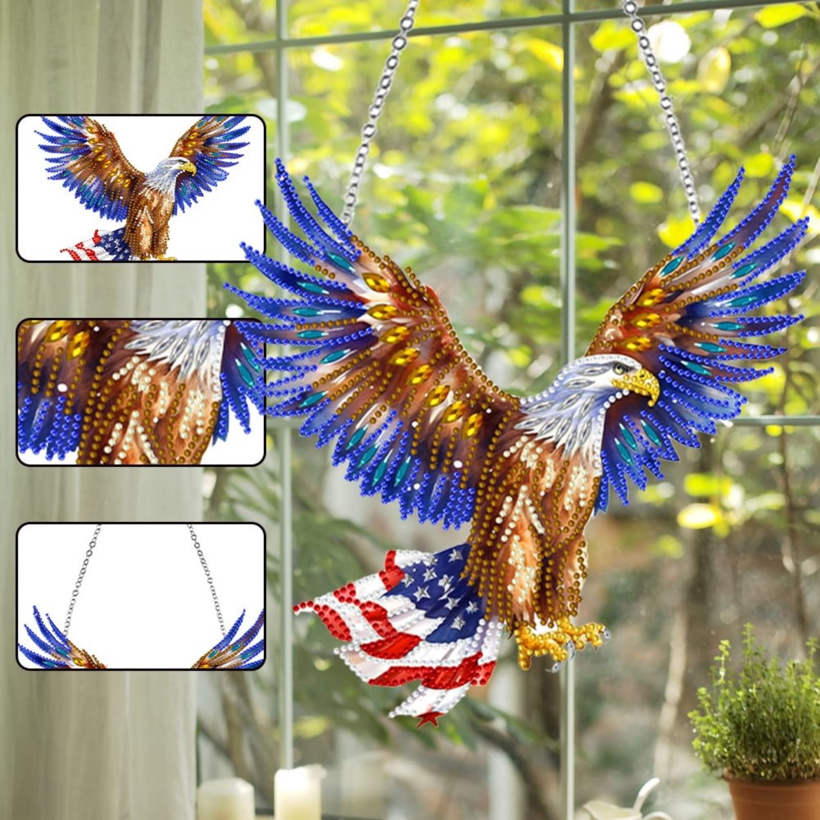 FLOPESN DIY Diamond Art Kits, American Independence Day USA Eagle Style, 9.84*8.11 in Diamond Painting Pendant, Creative Design Wall Decor