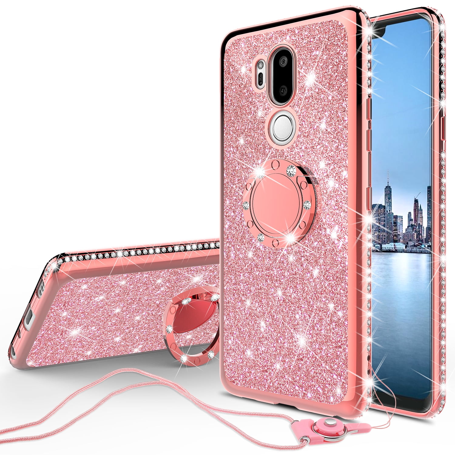 LG G7 ThinQ Case , Glitter Cute Phone Case Girls with Kickstand, Bling