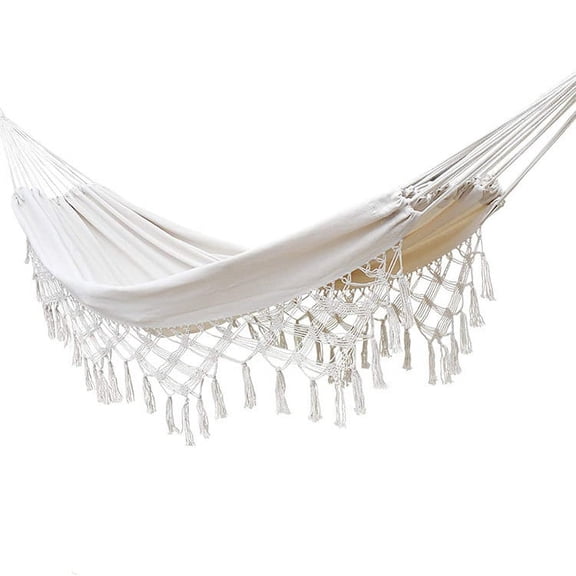 Hammock, Handmade Organic Cotton Classic Hammock Fringe Tree Hammocks Swing Bed for Camping,Beach,Bedroom, Patio,Patio, Porch, Outdoor,Indoor,Wedding Decor,Yard