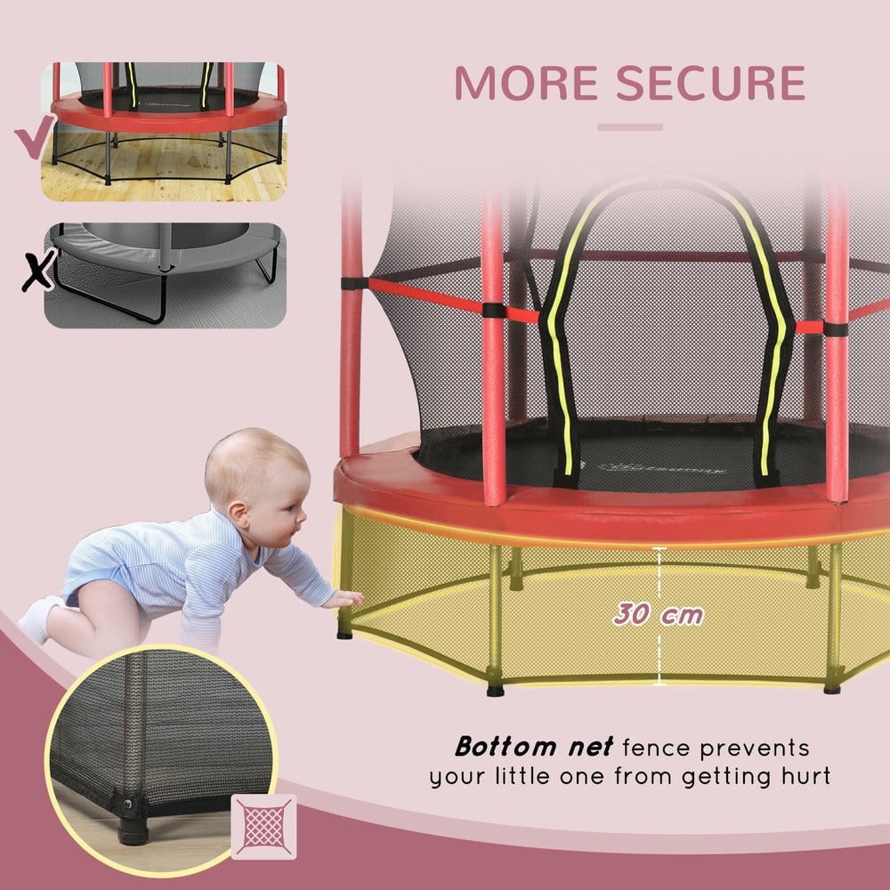 GVN 5FT Trampoline with Enclosure Net, Outdoor Trampoline for Age 3 to 6 Years, Red