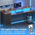 thumbnail image 3 of Satifur Gaming Desk with LED Lights & Power Outlets, 55" Computer Desk with 5 Fabric Drawers & Open Storage, Reversible Home Office Desk,retro Brown, 3 of 9