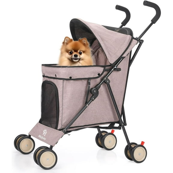 Umbrella Dog Stroller, 4 Wheels Pet Strolling, Foldable Carrier Pet Stroller for Small Dogs Cats, with Carrying Strap and Cup Holder, Dog Poop Bags & Dispenser, Up to 33 lbs, Dark Green