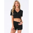 thumbnail image 2 of DARING DIVA Y2K Crop Tops with Shorts Knit Button-Down Pajama Sets S Black, 2 of 7
