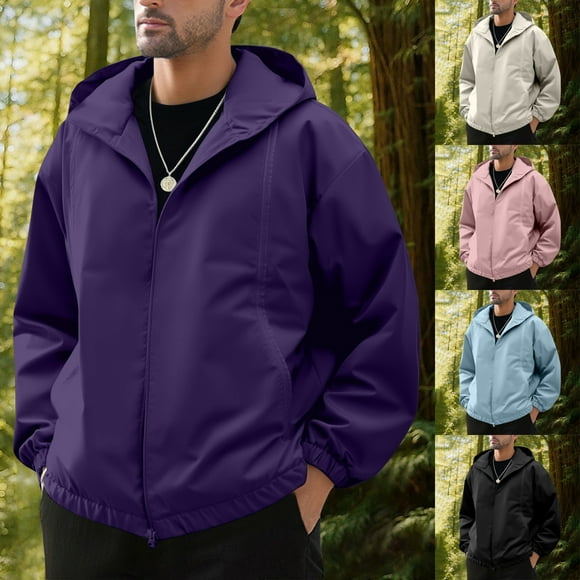AnuYalue Waterproof Hooded Jacket for Men Casual Windproof Softshell Jackets Full Zip Long Sleeved Coat Classic Fit Soild Color Outerwear