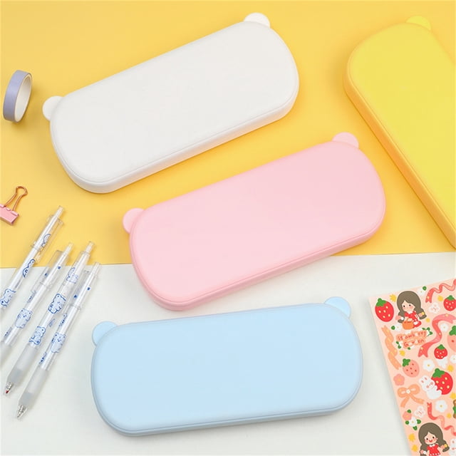 pstuiky Stationery Box Macaron Color Pp Waterproof Double-Layer Large Capacity 50 Pens Storage Pencil Case Home Office