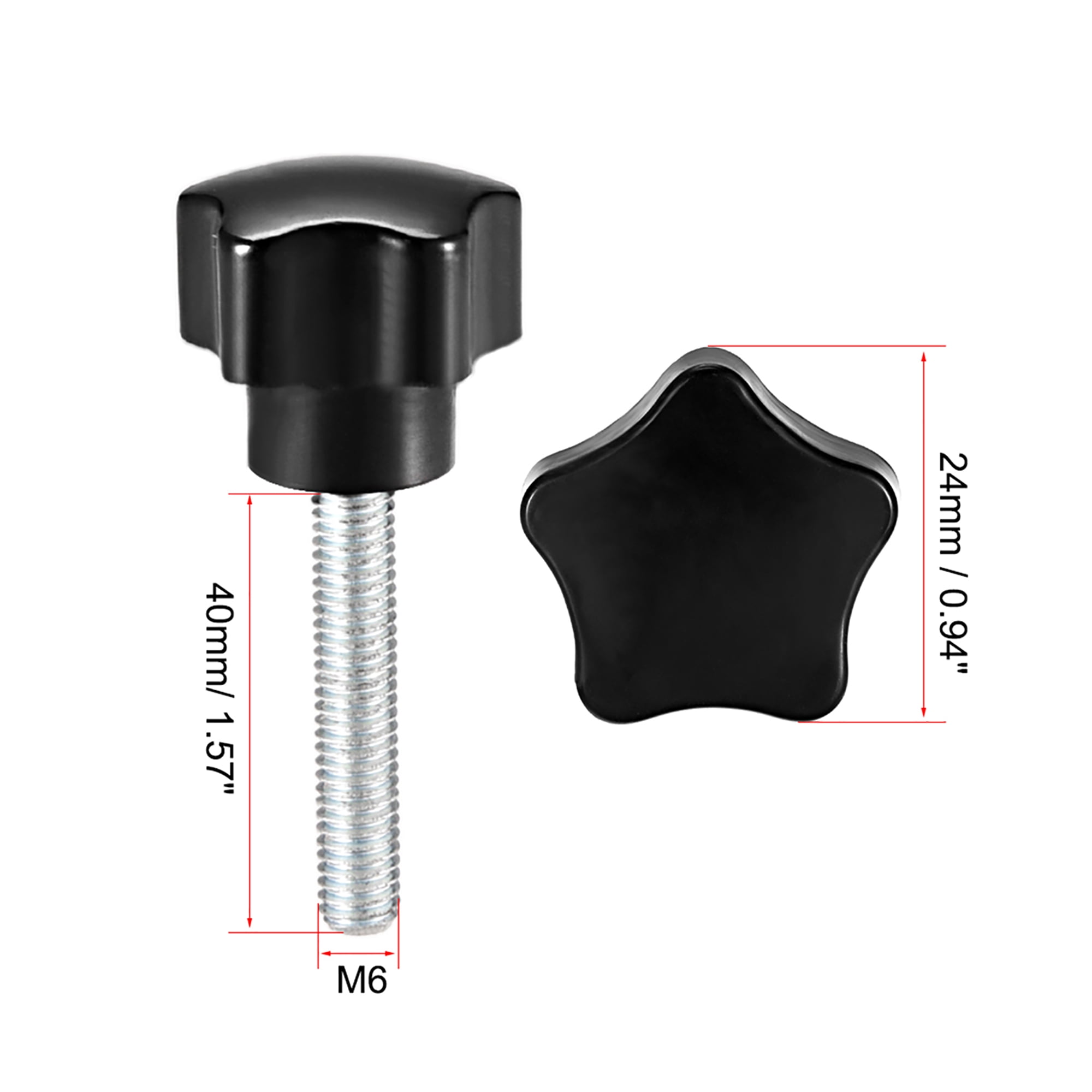 uxcell 20 Pcs Star Knobs Grips M6 x 10mm Male Thread Steel Zinc Stud Black PP