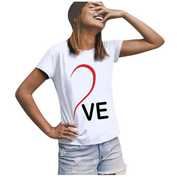 WEAIXIMIUNG Maternity Shirts Fall and Winter Womens Valentine's Day Heart Letter Printed Short Sleeve Tops Blouse T-Shirt