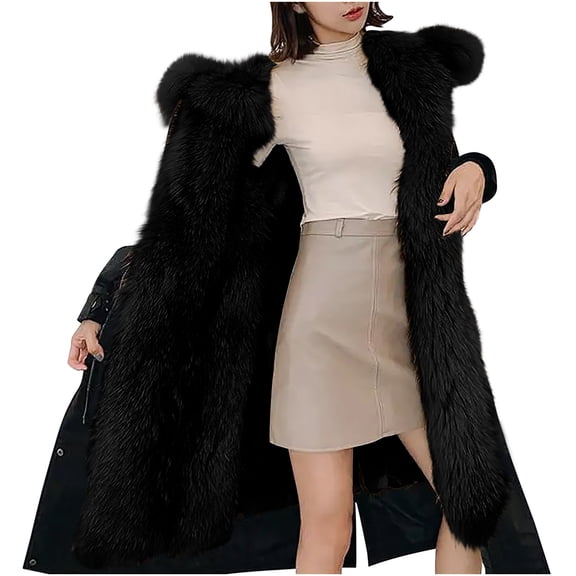 Lovskoo Womens Winter Coats Hooded Quilted Jacket Loose Casual Faux Fur Lined Thickened Warm Mid Length Long Sleeve Cotton Padded Jacket Black