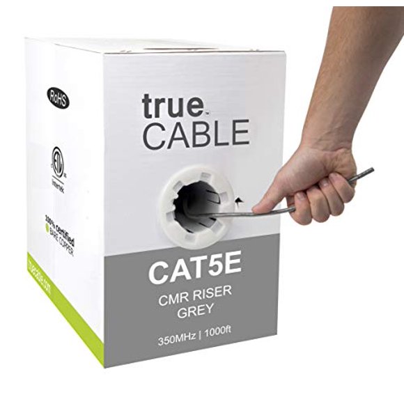 trueCABLE Cat5e Riser (CMR), 1000ft, Green, 24AWG 4 Pair Solid Bare Copper, 350MHz, ETL Listed, Unshielded Twisted Pair (UTP), Bulk Ethernet Cable