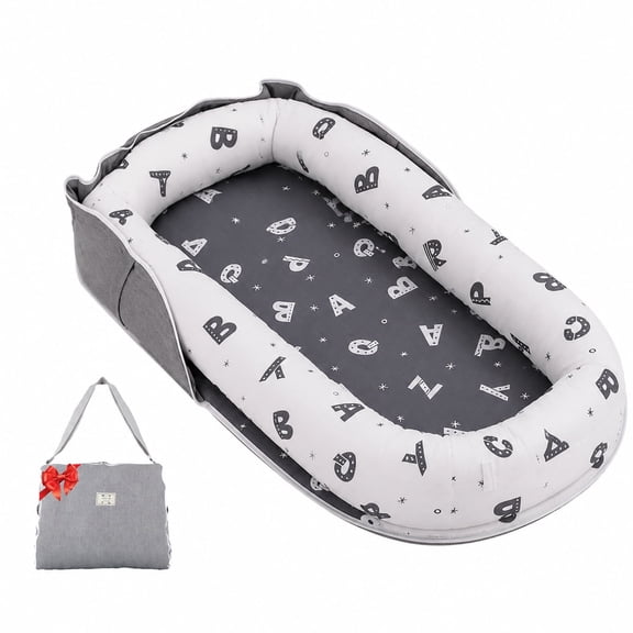 Tiktiger Baby Lounger,Infant Support Cushion, Portable Breathable Infant Lounger for 0-12 Months,Letter Grey