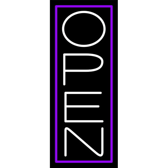 Purple Border With White Vertical Open LED Neon Sign 24 x 10 - inches, Clear Edge Cut Acrylic Backing, with Dimmer - Bright and Premium built indoor LED Neon Sign for storefront.