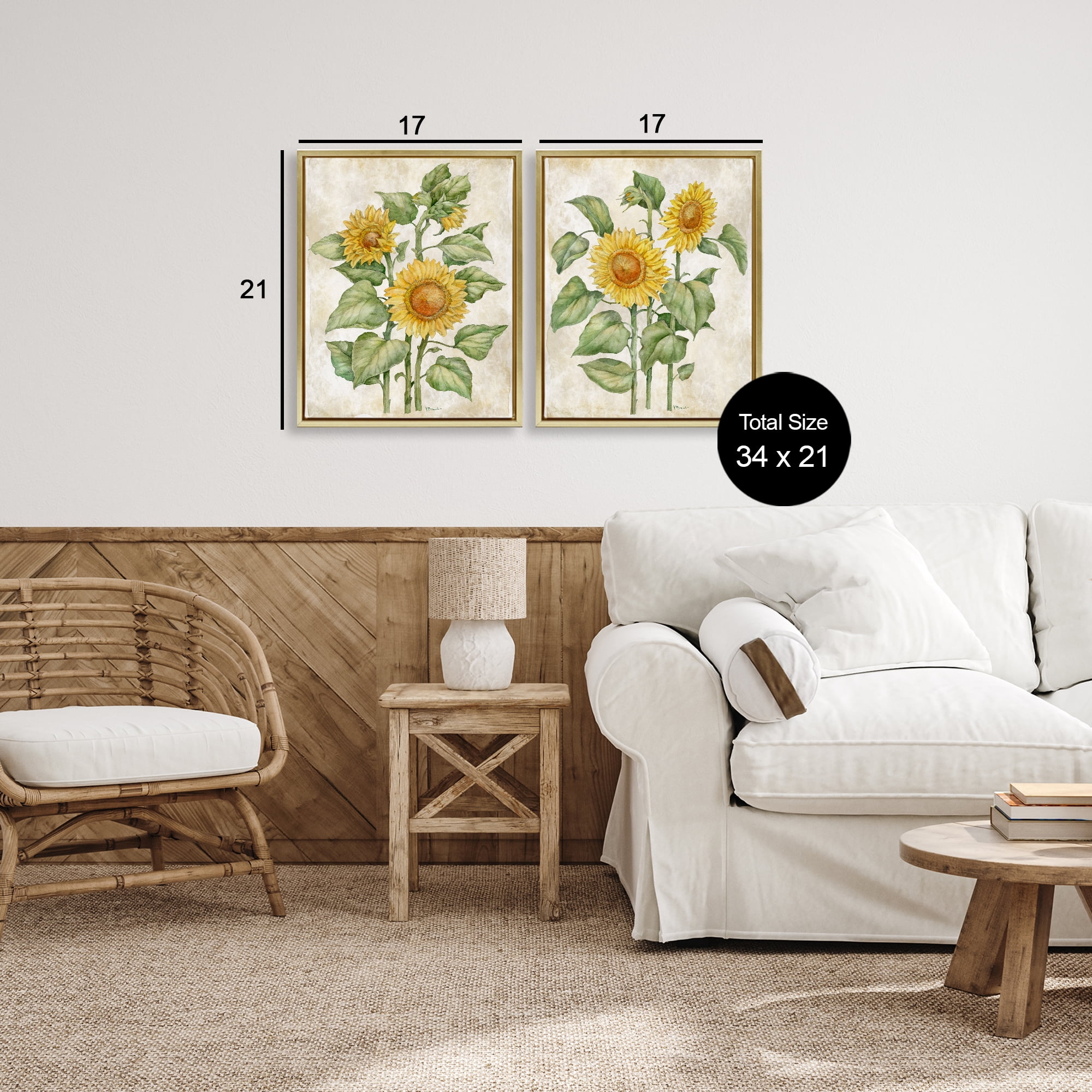 Stupell Industries Floral Journal Sunflower Studies 2 Piece Gold Framed Floater Canvas Set, design by Paul Brent