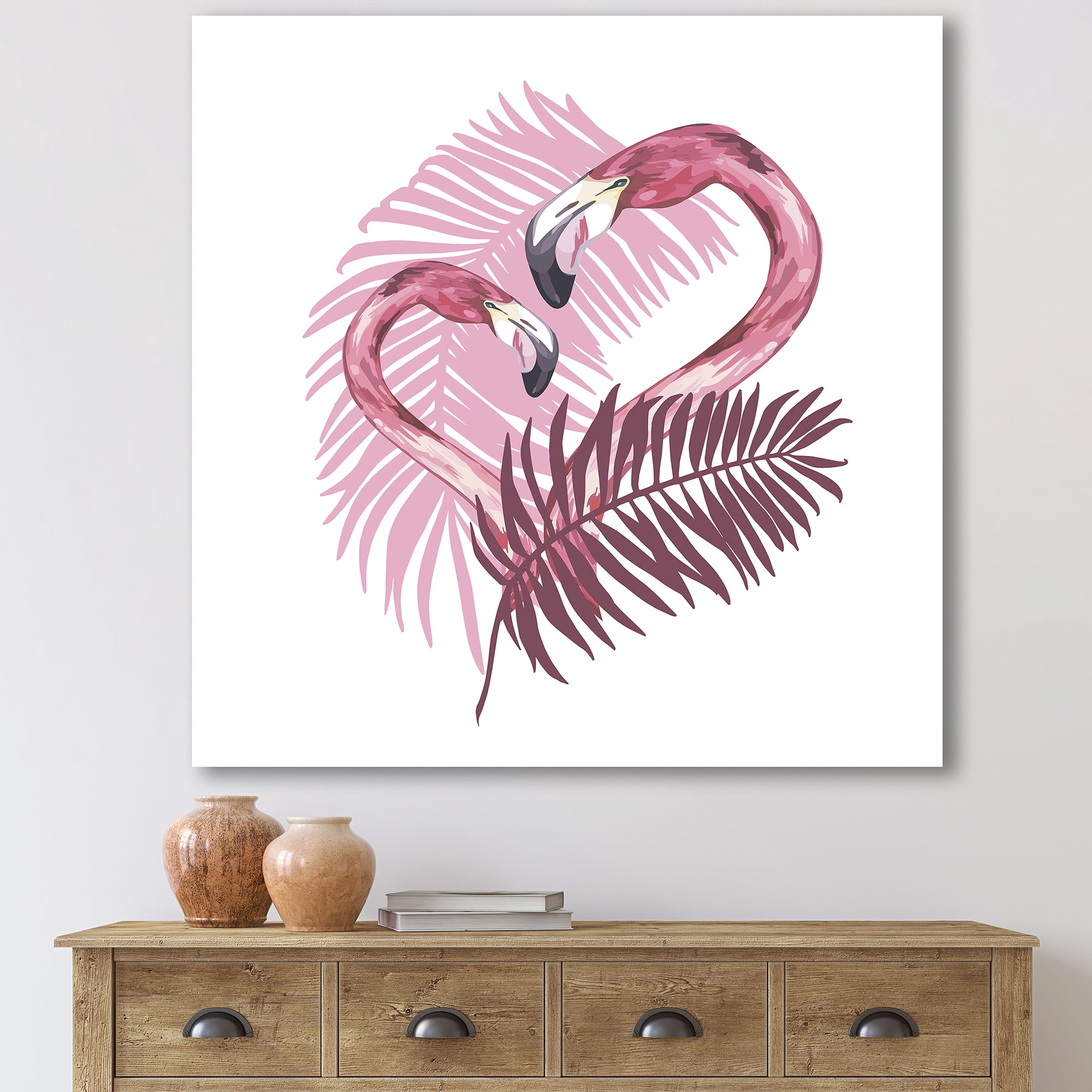Designart ' Pink Flamingo In Tropical Summer I ' Traditional Canvas Wall Art Print
