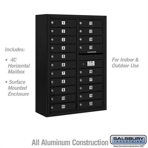 Salsbury Industries  31.75 x 42 x 17 in. Surface Mounted 4C Horizontal Mailbox Unit - Front Loading - USPS Access, Black