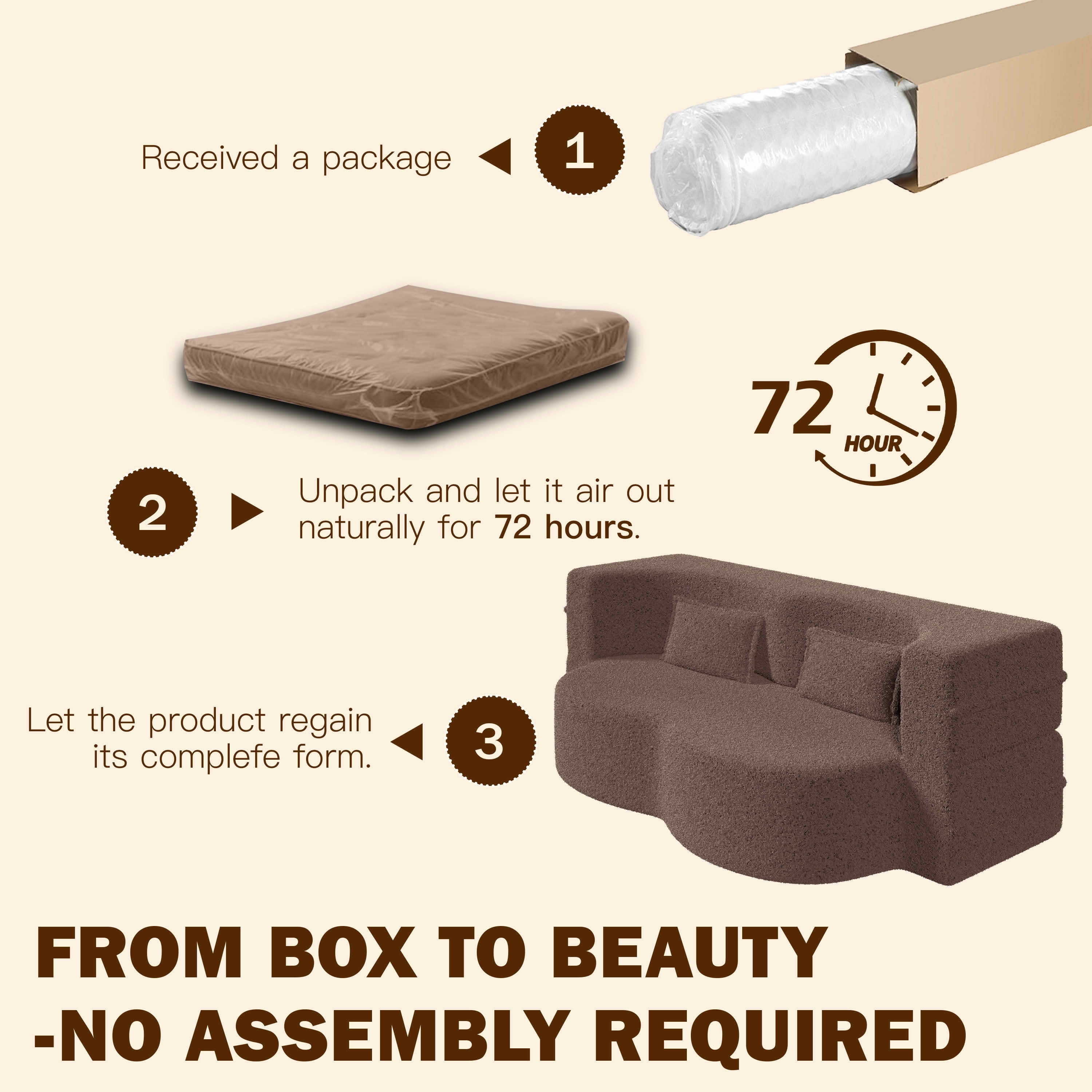 MAYEERTY Twin Corduroy Foldable Foam Floor Sofa Bed, Zero Assembly Vacuum Compressed Sleeper with 2 Pillows