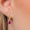 thumbnail image 3 of Gem Stone King 14K Yellow Gold Red African Ruby and Lab Grown Diamond Earrings for Women | 1.32 Cttw | Gemstone July Birthstone | Pear Shape 7X5MM, 3 of 6