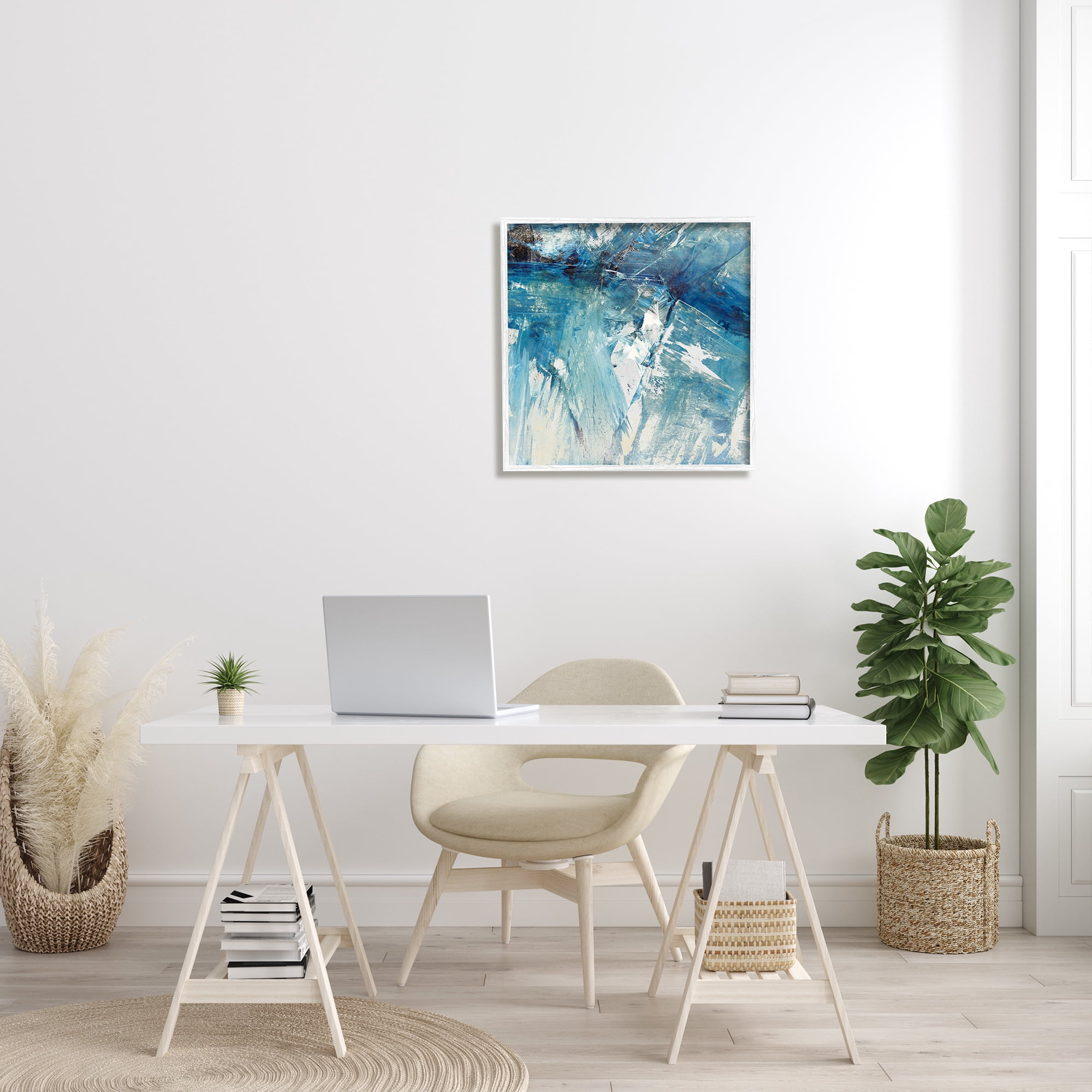 Stupell Industries Abstract Blue Paint Chaos Bold Rigid Movement Abstract Painting White Framed Art Print Wall Art, 24 x 24