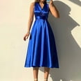 thumbnail image 2 of CAICJ98 Plus Size Dress for Women Women's 2023 Fall Satin Dress Short Sleeve Tie Waist Elegant Party Mini Dresses Blue,M, 2 of 5