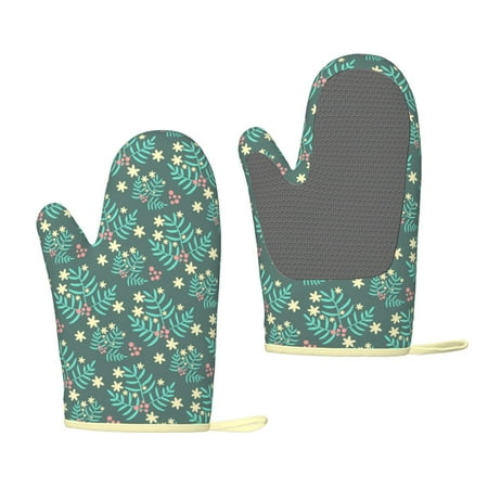 

XMXT 2 Pcs Silicone Oven Gloves Green Plant Texture Prints Thickened Non-Slip Gloves Green