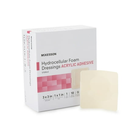 McKesson Hydrocellular Foam Dressing, Acrylic Adhesive Wound Bandage, 3 in x 3 in, 10 Count, 10 Packs, 100 Total