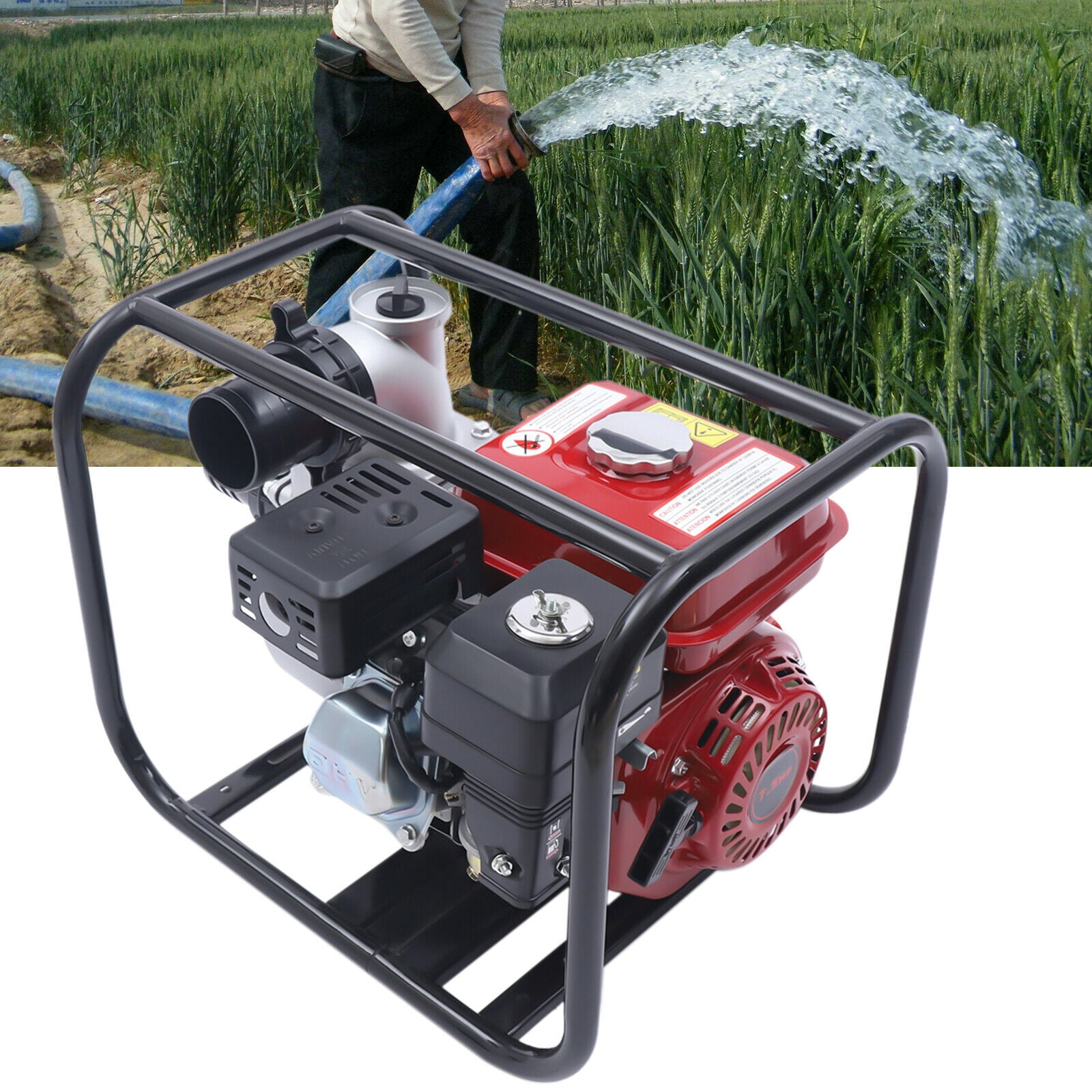 YIYIBYUS 3" 7.5HP Water Pump Farm Irrigation Drainage Transfer Pump Agriculture Sprinkler Watering Landscaping Gardening Gas Power Pump