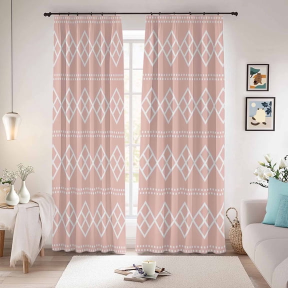 Pink Boho Blackout Curtains for Bedroom/Living Room, Pinch Pleated Black Out Curtains, Vintage Ethnic Tribe Abstract Art Room Darkening Window Drapes with Hooks 2 Panels, 59"x70"