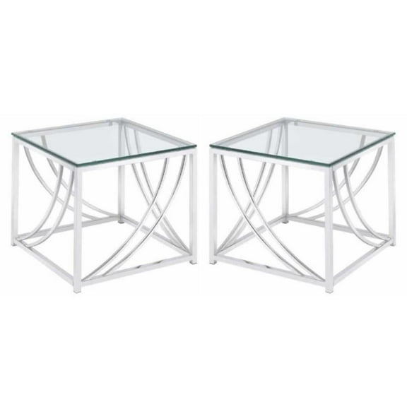 Home Square Contemporary Square Glass Top End Table in Chrome - Set of 2