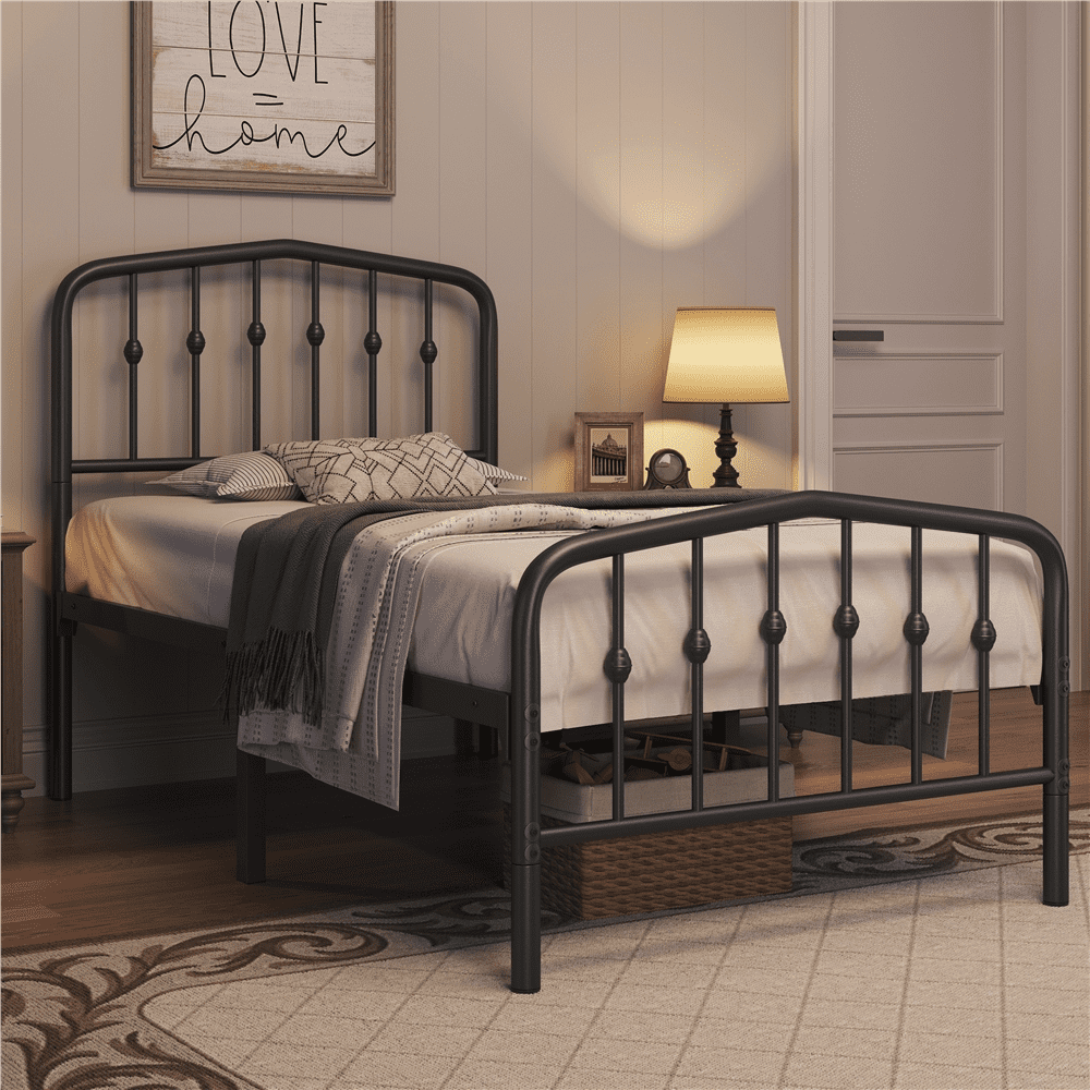 Renwick Modern Metal Platform Bed with Arched Headboard and Footboard for Adult, Twin, Black