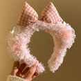 thumbnail image 7 of FENOHREFE Plush Bear Ear Headband for Women Girl with Bowknot Birthday Party Gathering Headpiece School Event Accessory Hairhoop, 7 of 7